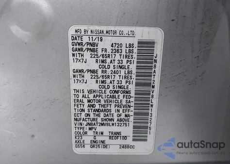 2020 Nissan Rogue S Intelligent Awd из США, поврежденный, VIN JN8AT2MV8LW132751